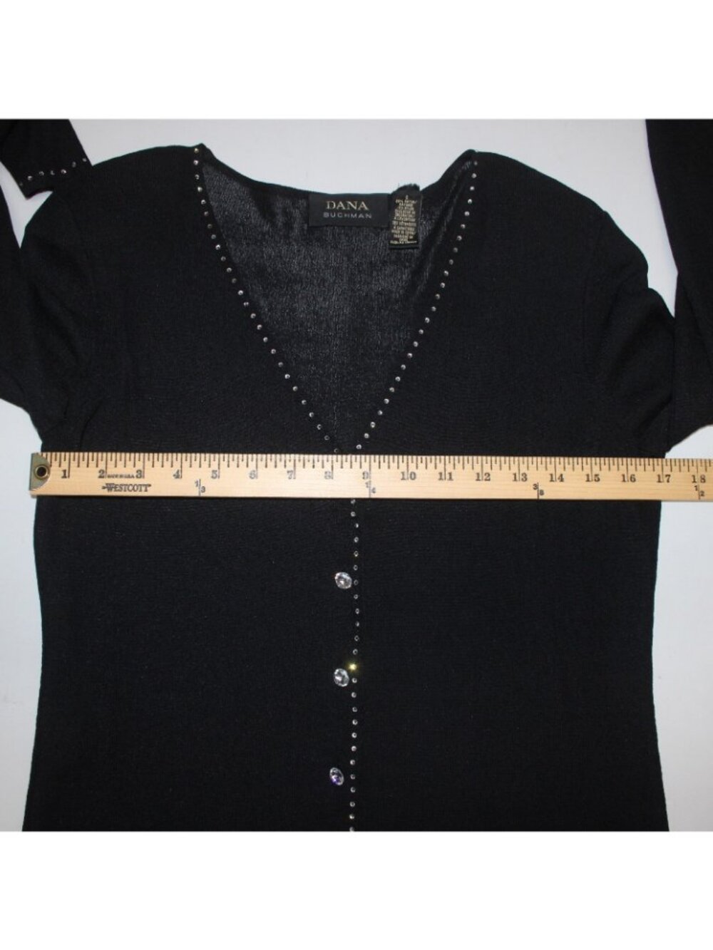 Dana Buchman Cardigan Sweater Sz S Black Rhinestones Rayon Nylon Sweater - Picture 7 of 9